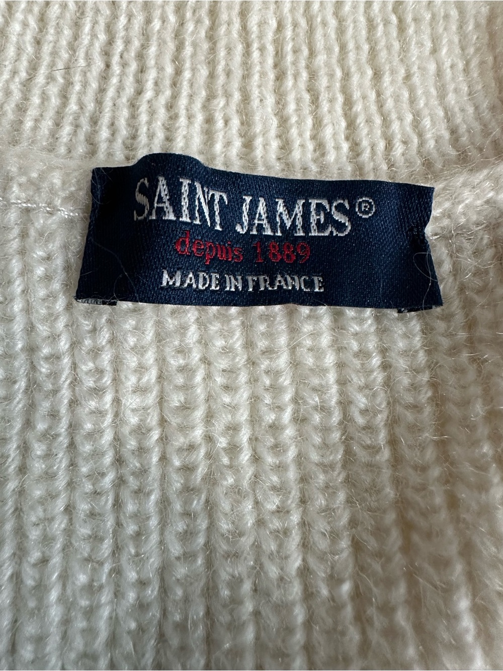 Saint James cream  v-neck  knit sweater - Picture 3 of 7